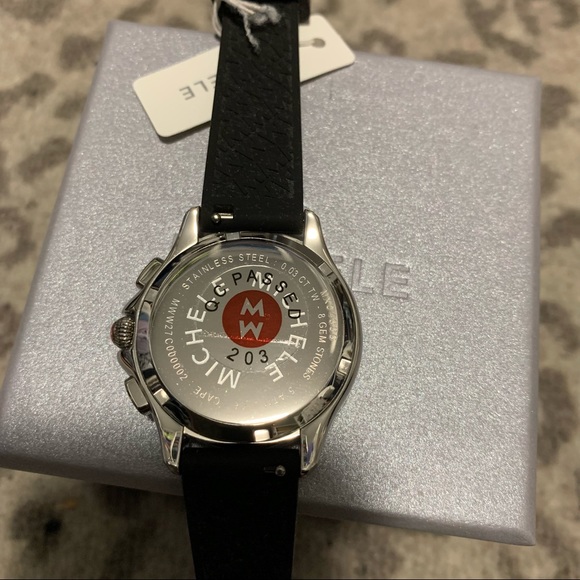 NEW! Michele MWW27C000002 Cape Chrono silver topaz silicone rubber band black - Picture 5 of 7